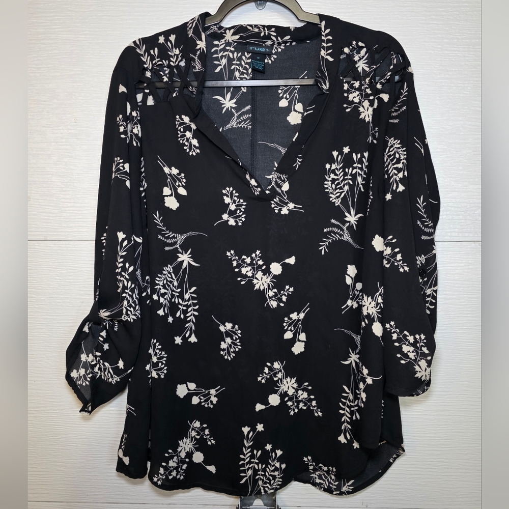 Rue + Black and White Floral Blouse